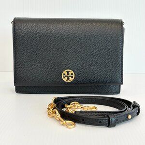 Tory Birch Robinson Convertible Clutch Crossbody - Black Pebbled Leather